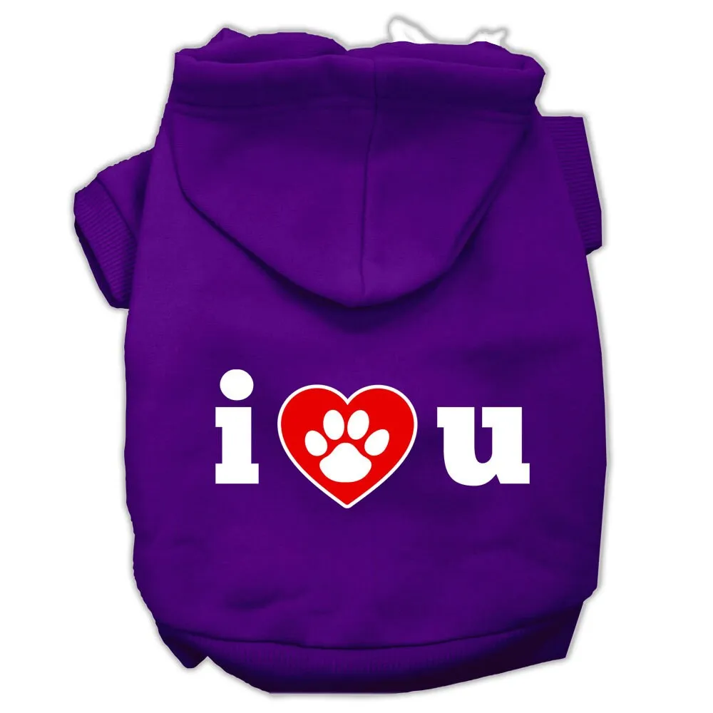 Pet Dog & Cat Hoodie Screen Printed, "I Love U"