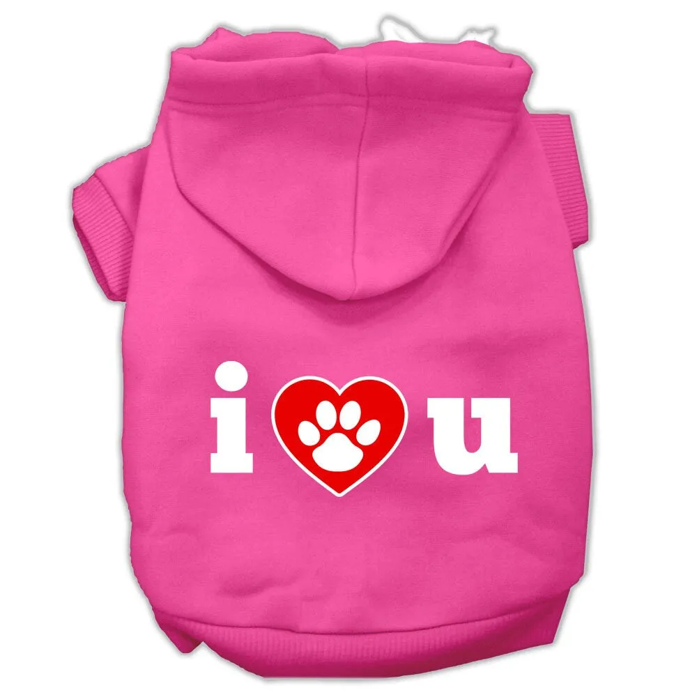 Pet Dog & Cat Hoodie Screen Printed, "I Love U"