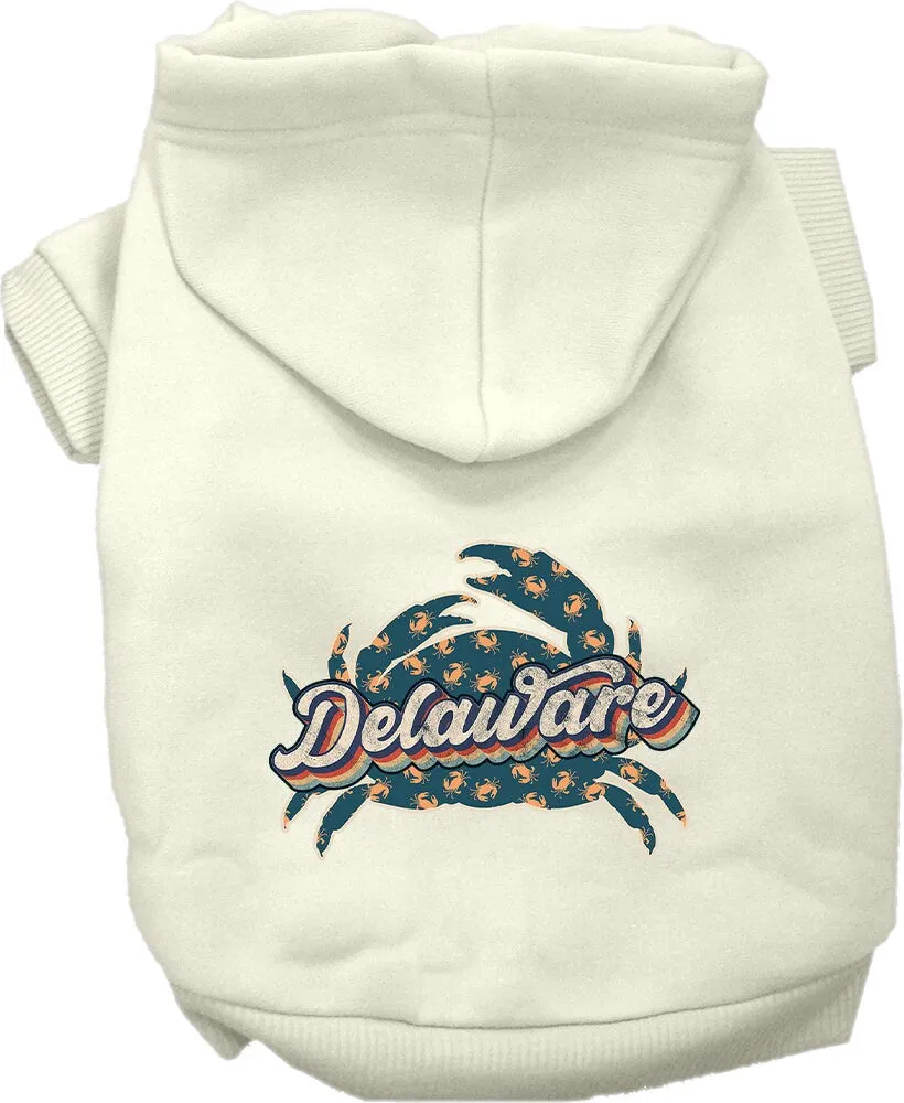 Pet Dog & Cat Screen Printed Hoodie for Medium to Large Pets (Sizes 2XL-6XL), "Delaware Retro Crabs"