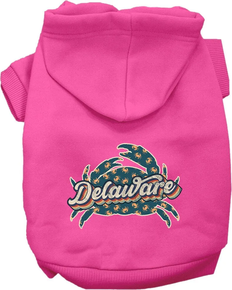 Pet Dog & Cat Screen Printed Hoodie for Medium to Large Pets (Sizes 2XL-6XL), "Delaware Retro Crabs"