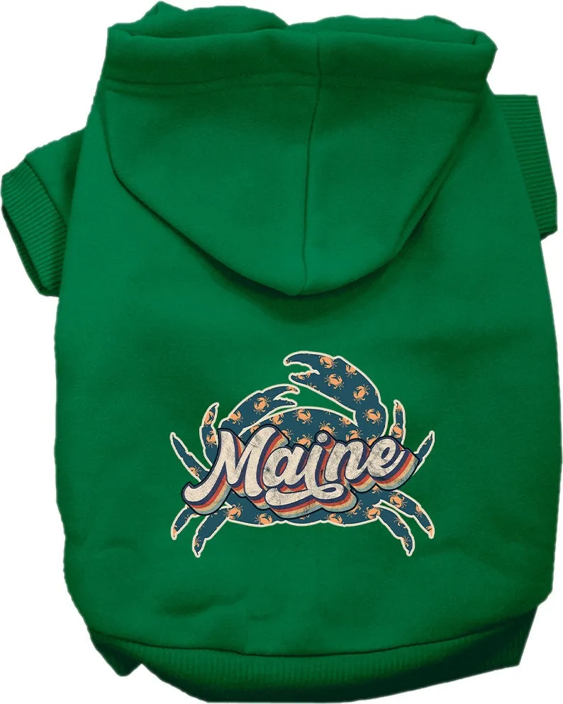 Pet Dog & Cat Screen Printed Hoodie for Medium to Large Pets (Sizes 2XL-6XL), "Maine Retro Crabs"