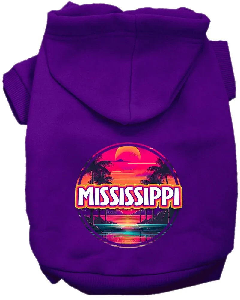 Pet Dog & Cat Screen Printed Hoodie for Medium to Large Pets (Sizes 2XL-6XL), "Mississippi Neon Beach Sunset"