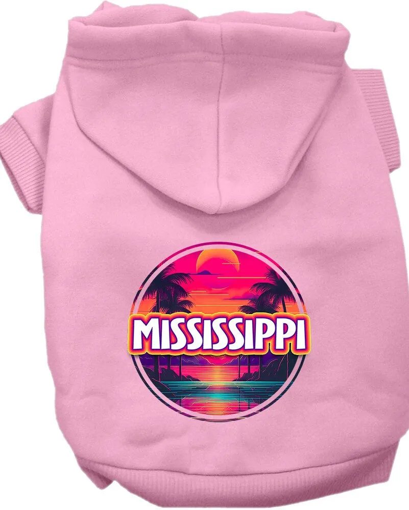 Pet Dog & Cat Screen Printed Hoodie for Medium to Large Pets (Sizes 2XL-6XL), "Mississippi Neon Beach Sunset"