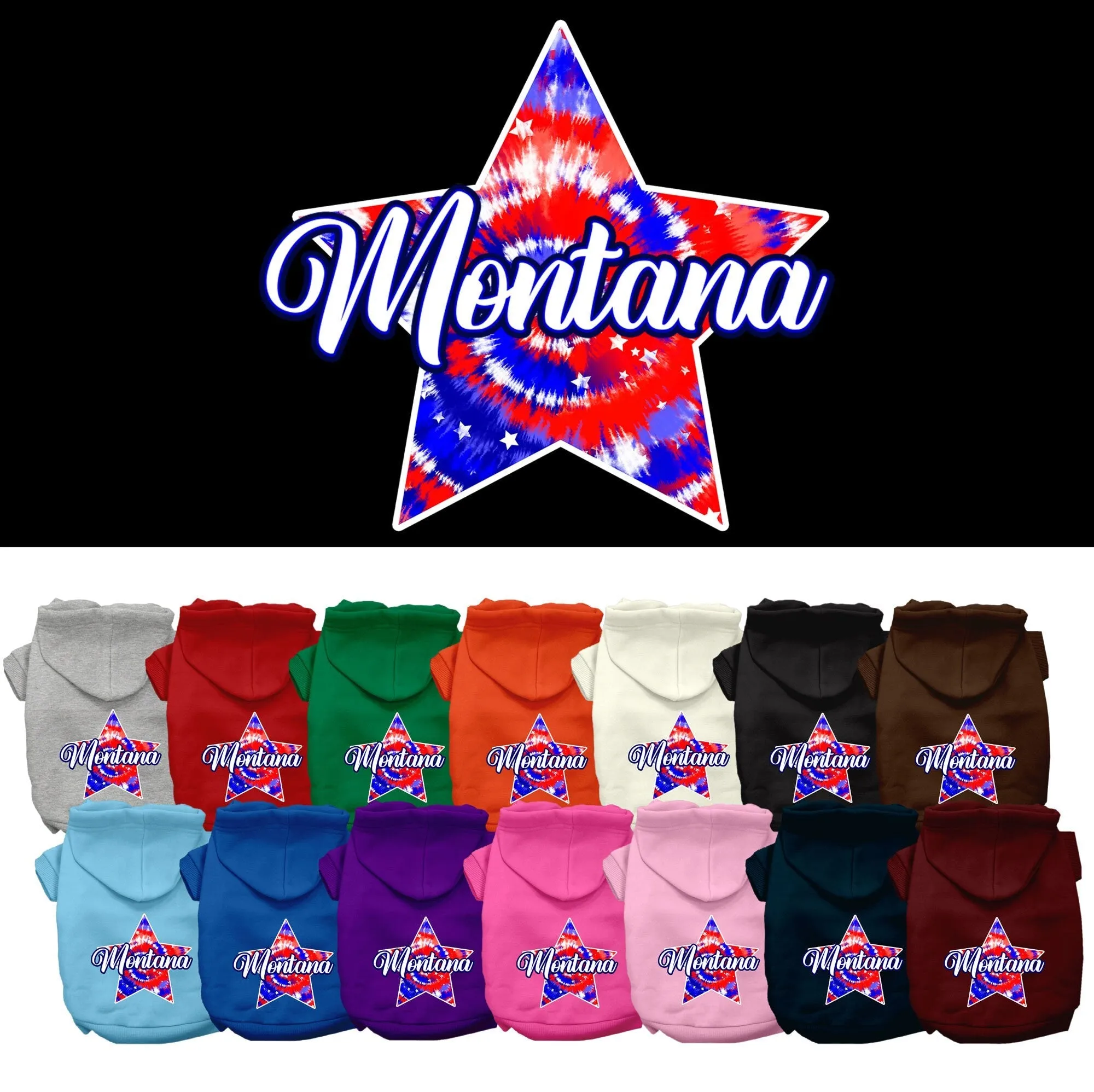 Pet Dog & Cat Screen Printed Hoodie for Medium to Large Pets (Sizes 2XL-6XL), "Montana Patriotic Tie Dye"