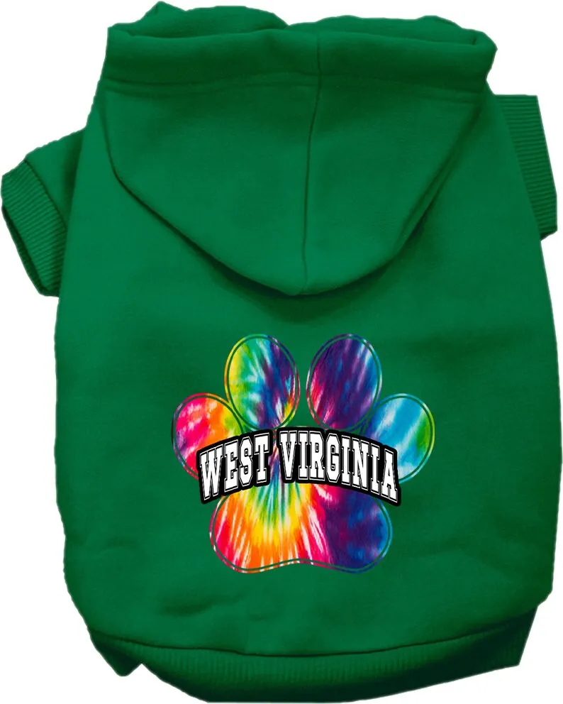 Pet Dog & Cat Screen Printed Hoodie for Medium to Large Pets (Sizes 2XL-6XL), "West Virginia Bright Tie Dye"