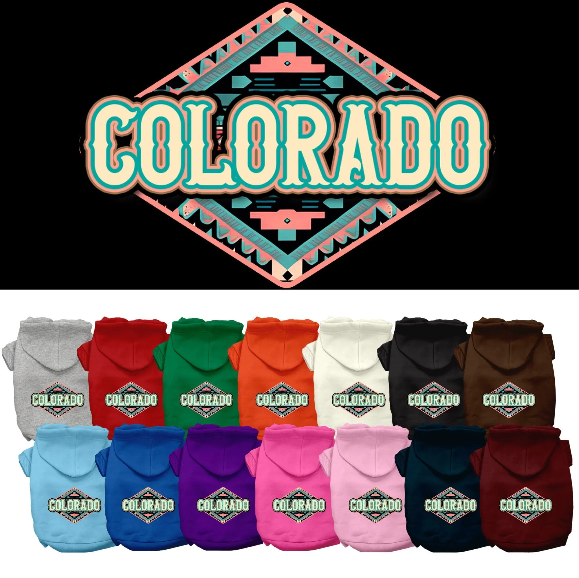 Pet Dog & Cat Screen Printed Hoodie for Small to Medium Pets (Sizes XS-XL), "Colorado Peach Aztec"