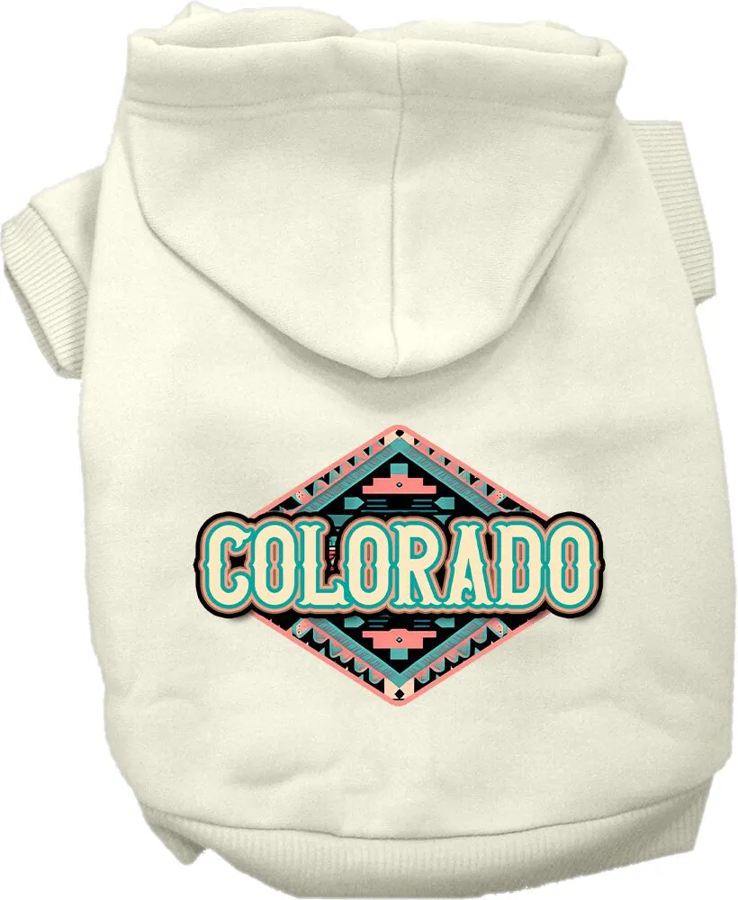 Pet Dog & Cat Screen Printed Hoodie for Small to Medium Pets (Sizes XS-XL), "Colorado Peach Aztec"