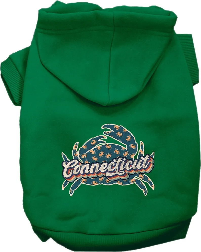 Pet Dog & Cat Screen Printed Hoodie for Small to Medium Pets (Sizes XS-XL), "Connecticut Retro Crabs"