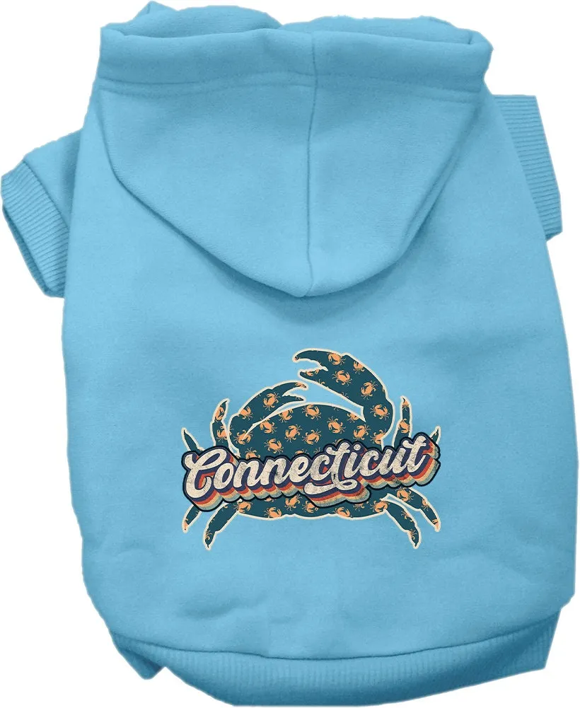 Pet Dog & Cat Screen Printed Hoodie for Small to Medium Pets (Sizes XS-XL), "Connecticut Retro Crabs"