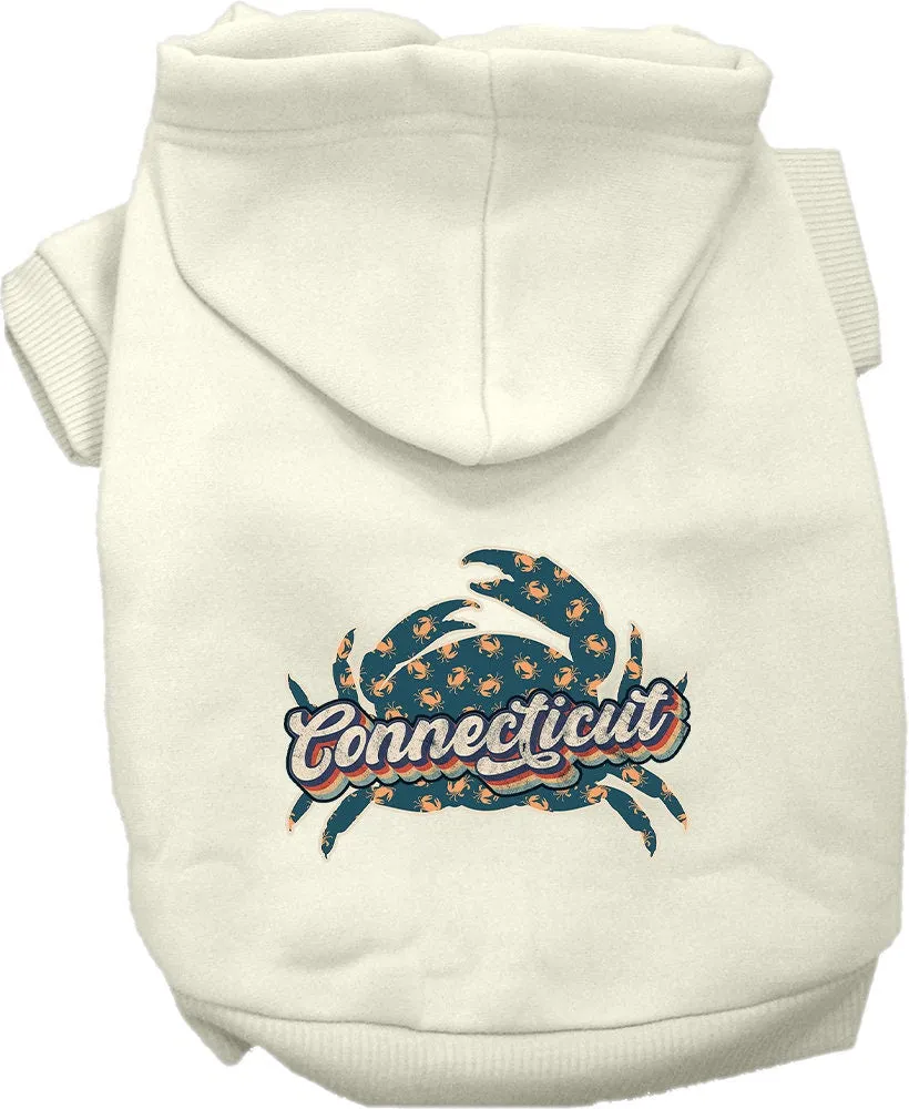 Pet Dog & Cat Screen Printed Hoodie for Small to Medium Pets (Sizes XS-XL), "Connecticut Retro Crabs"