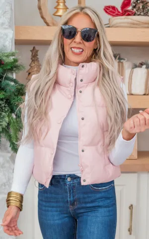 Pink Faux Leather Padded Vest