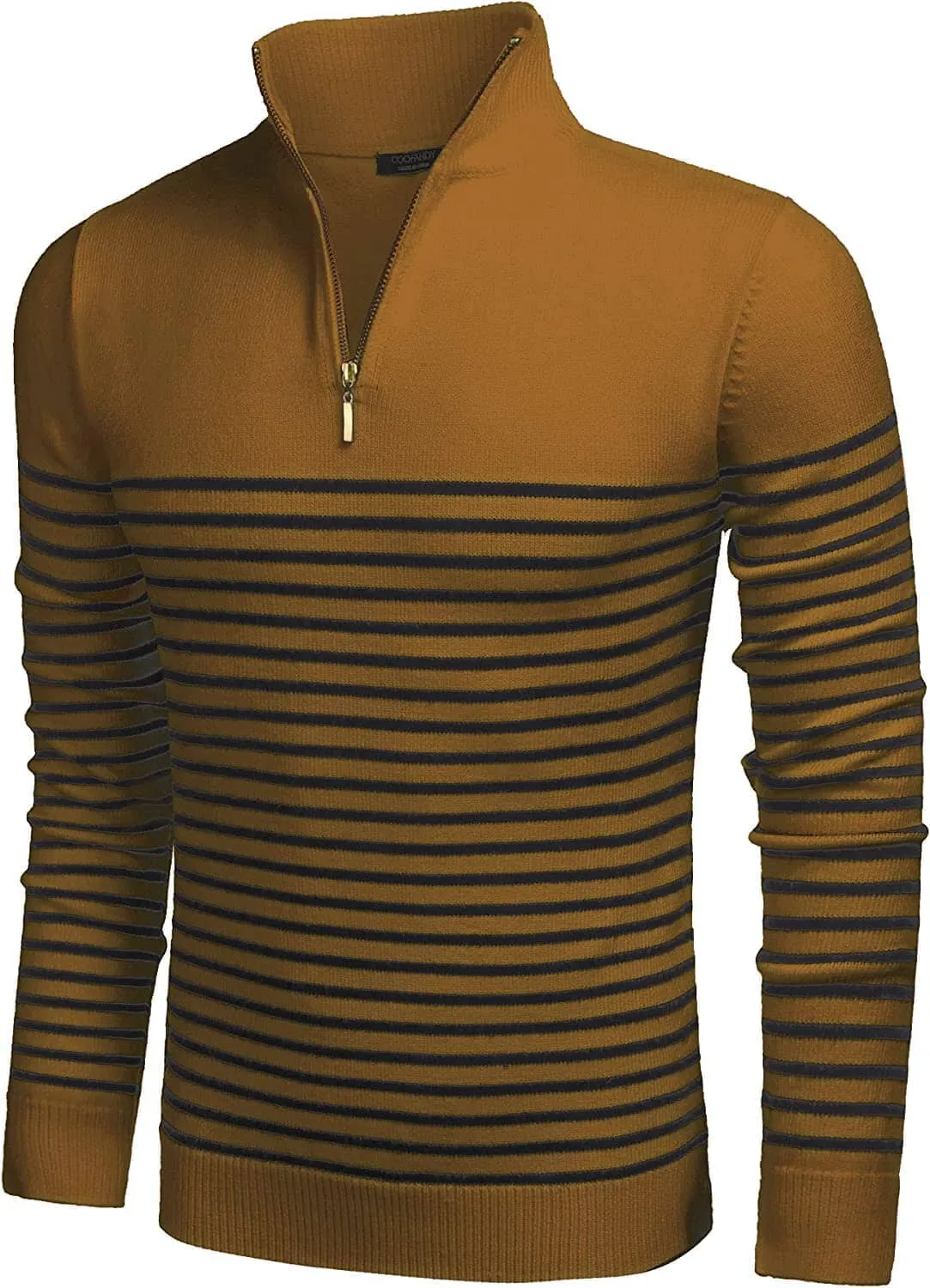 Striped Zip Up Mock Neck Pullover Sweaters (US Only)