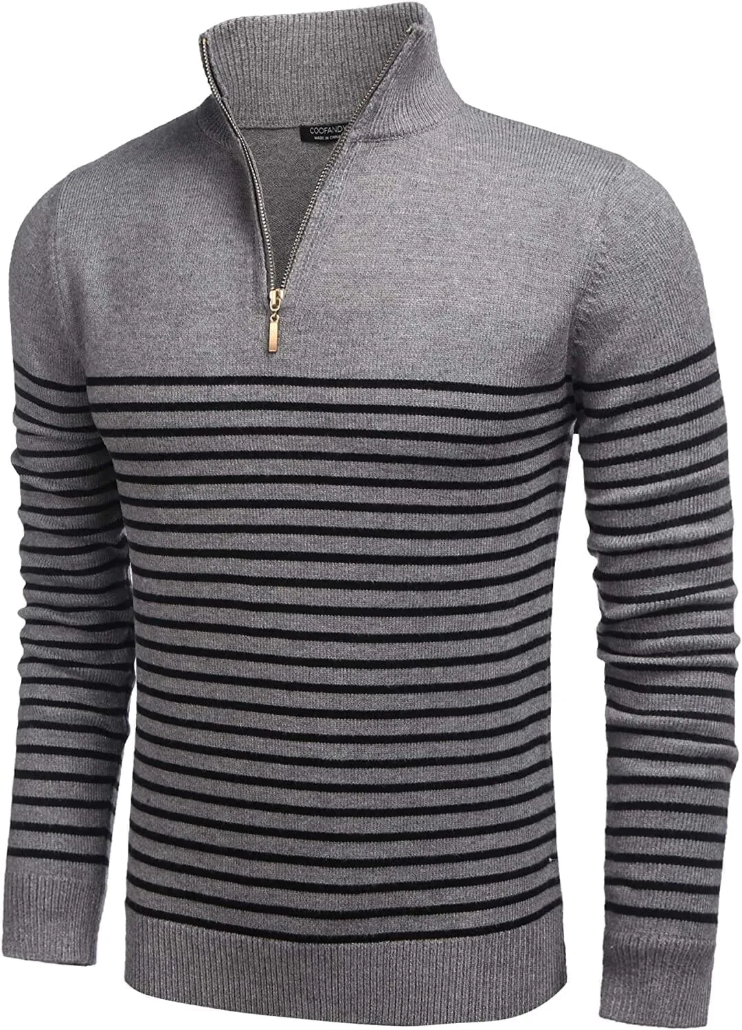 Striped Zip Up Mock Neck Pullover Sweaters (US Only)