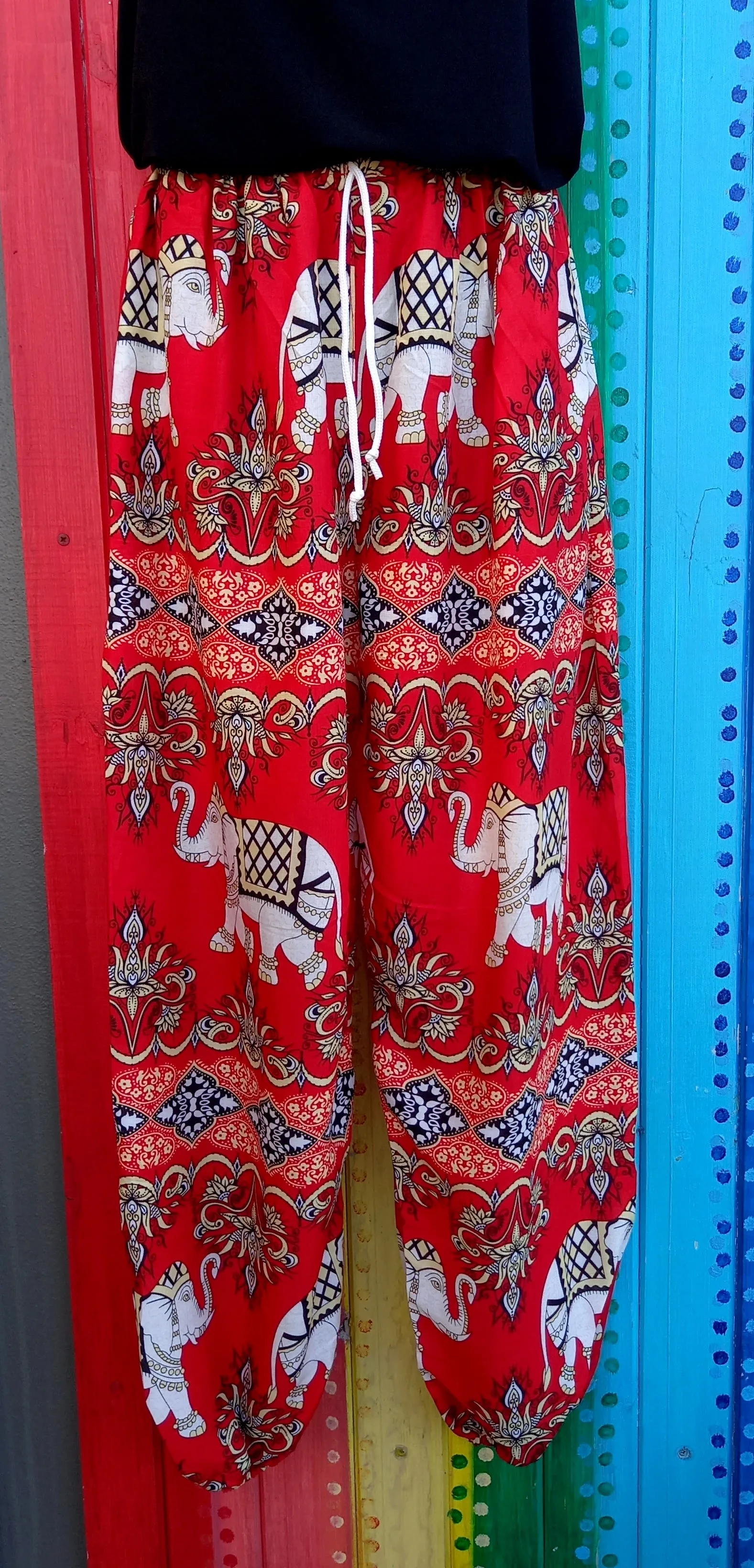 Thai Hippie Pants with Drawstring - Large Elephants