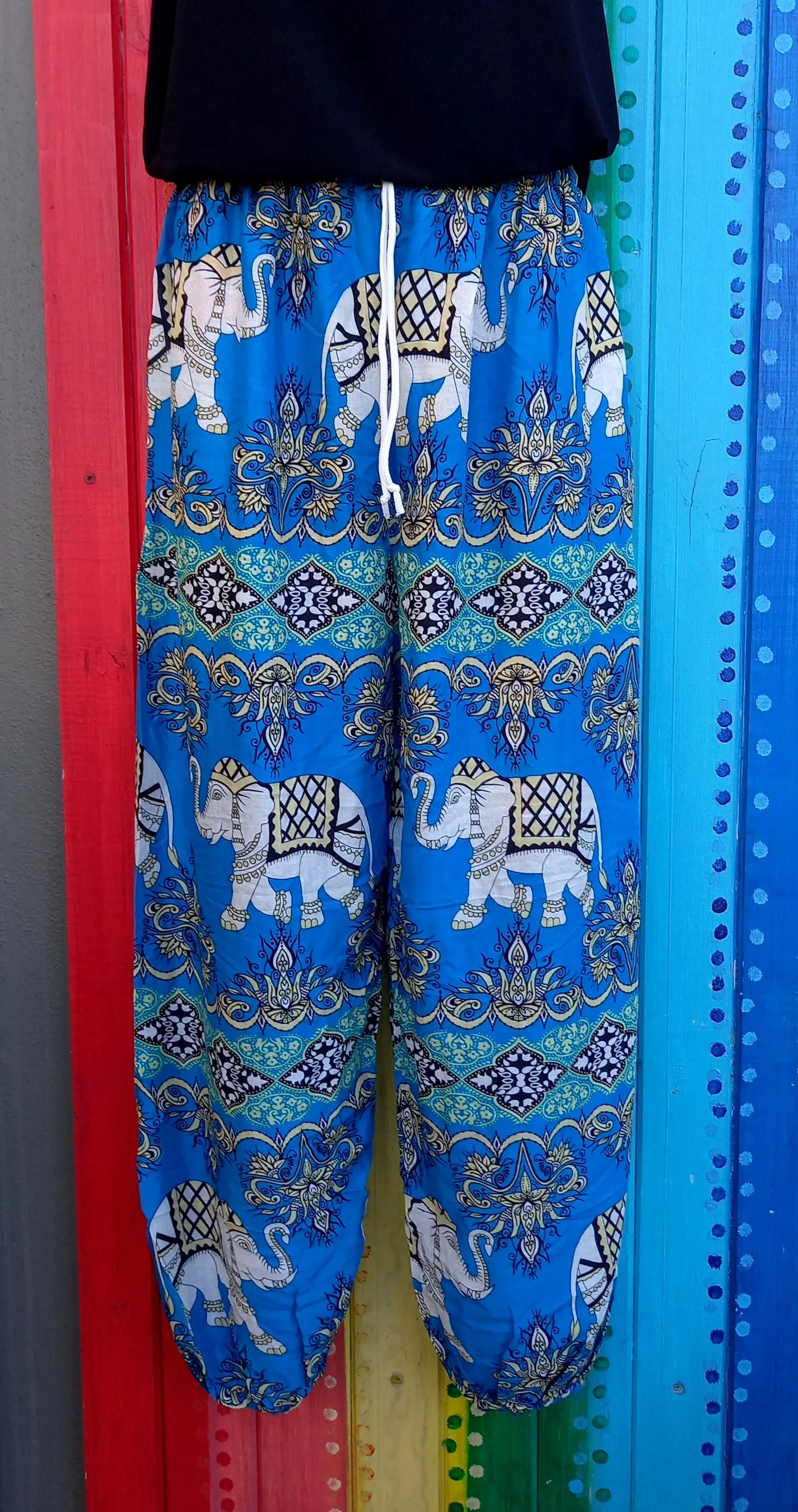 Thai Hippie Pants with Drawstring - Large Elephants