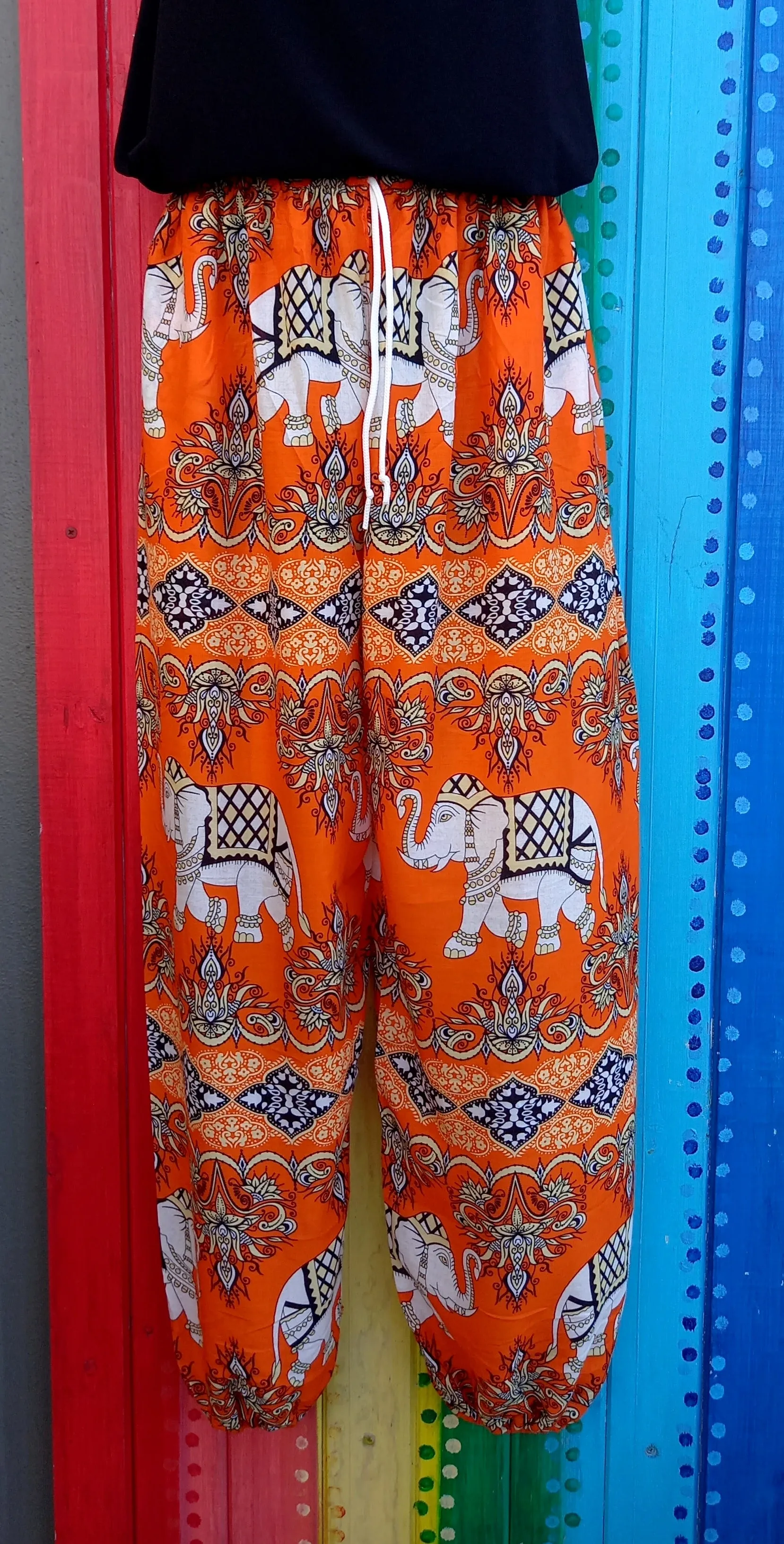 Thai Hippie Pants with Drawstring - Large Elephants