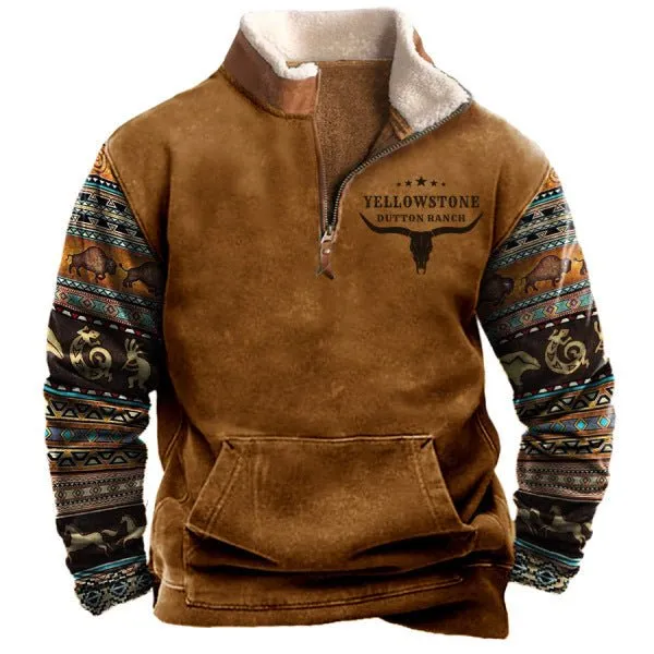 Thick Warm Standing Collar Zipper Sweater For Men