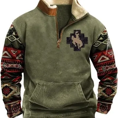 Thick Warm Standing Collar Zipper Sweater For Men