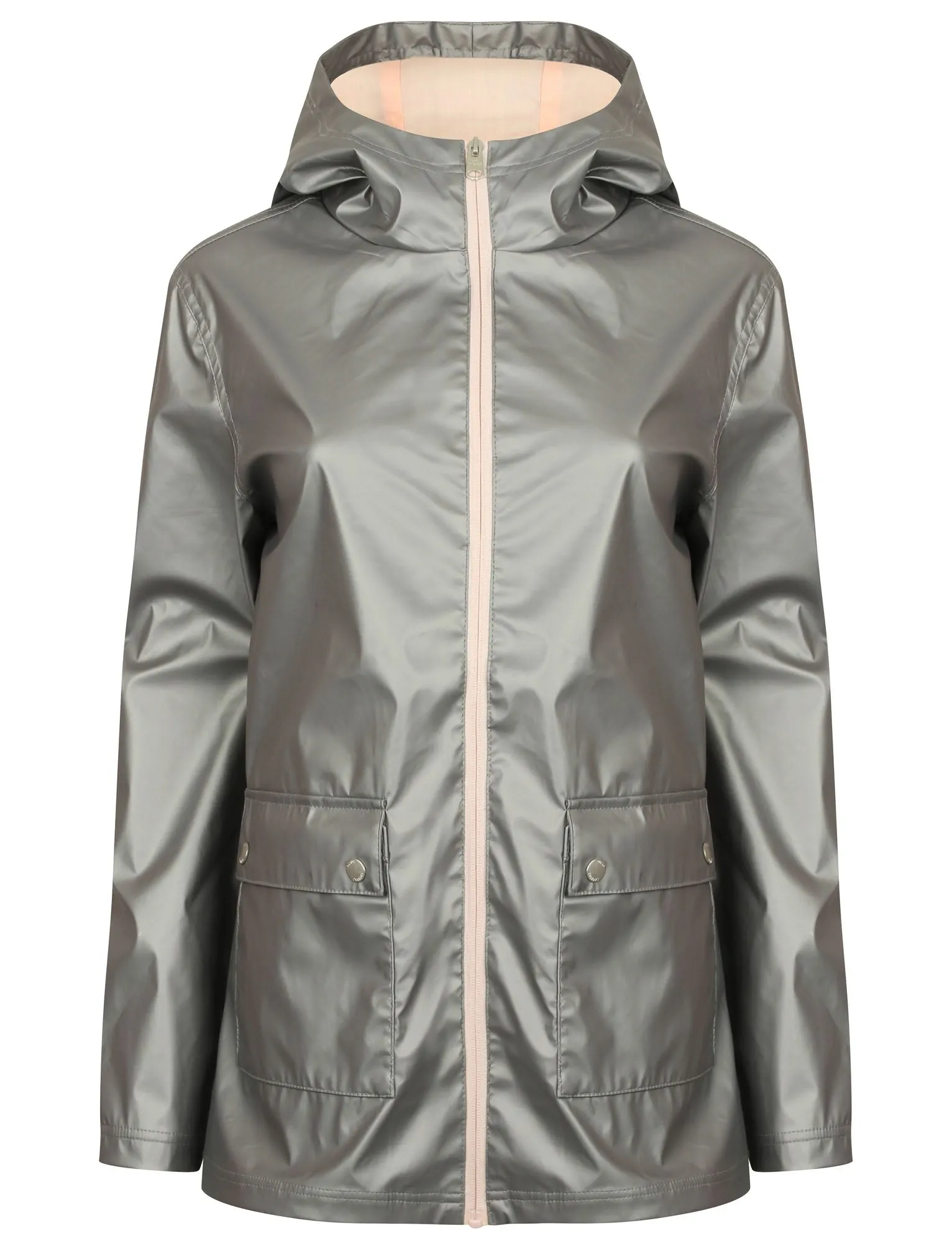 TL Seagull Hooded PU Coat in Matte Silver - Tokyo Laundry