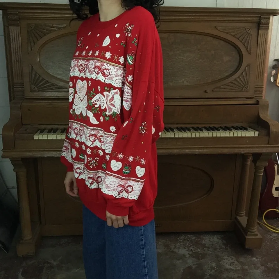 Vintage 80s | Puffy Paint Tacky Ugly Christmas Sweater | XXL