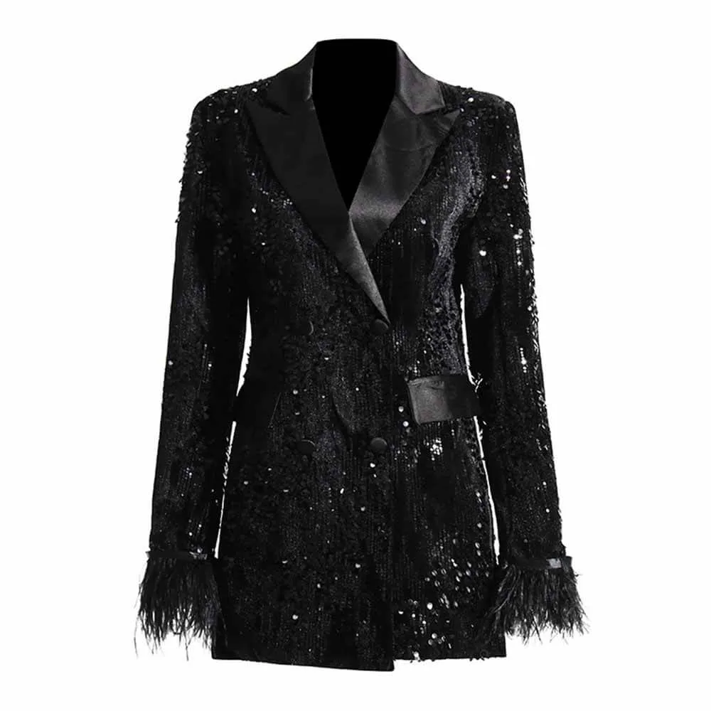 Vintage Sequins Patchwork Cuff Suit Coat