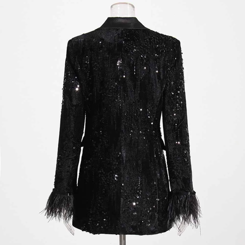 Vintage Sequins Patchwork Cuff Suit Coat