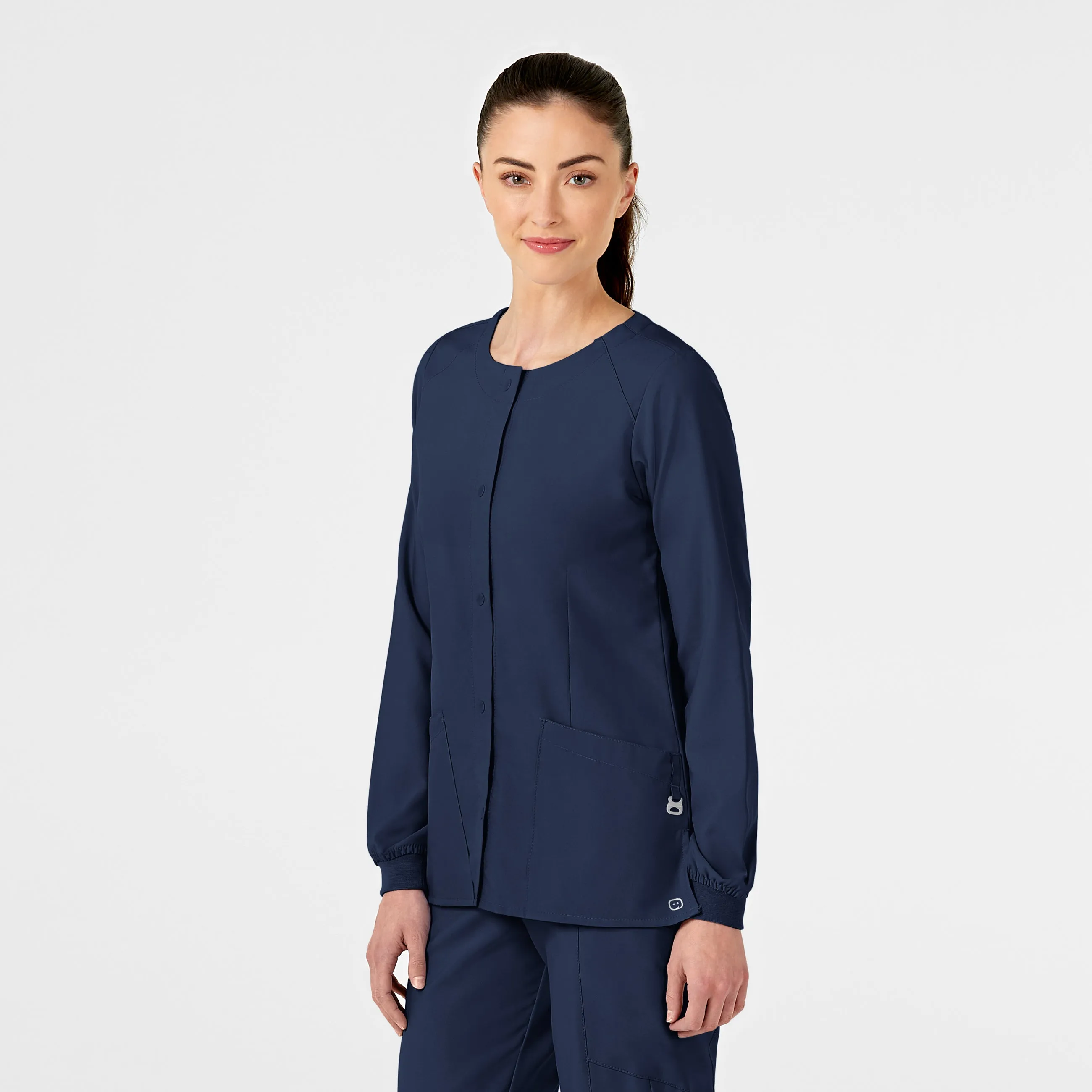 W123 Women's Crew Neck Warm Up Scrub Jacket - Navy