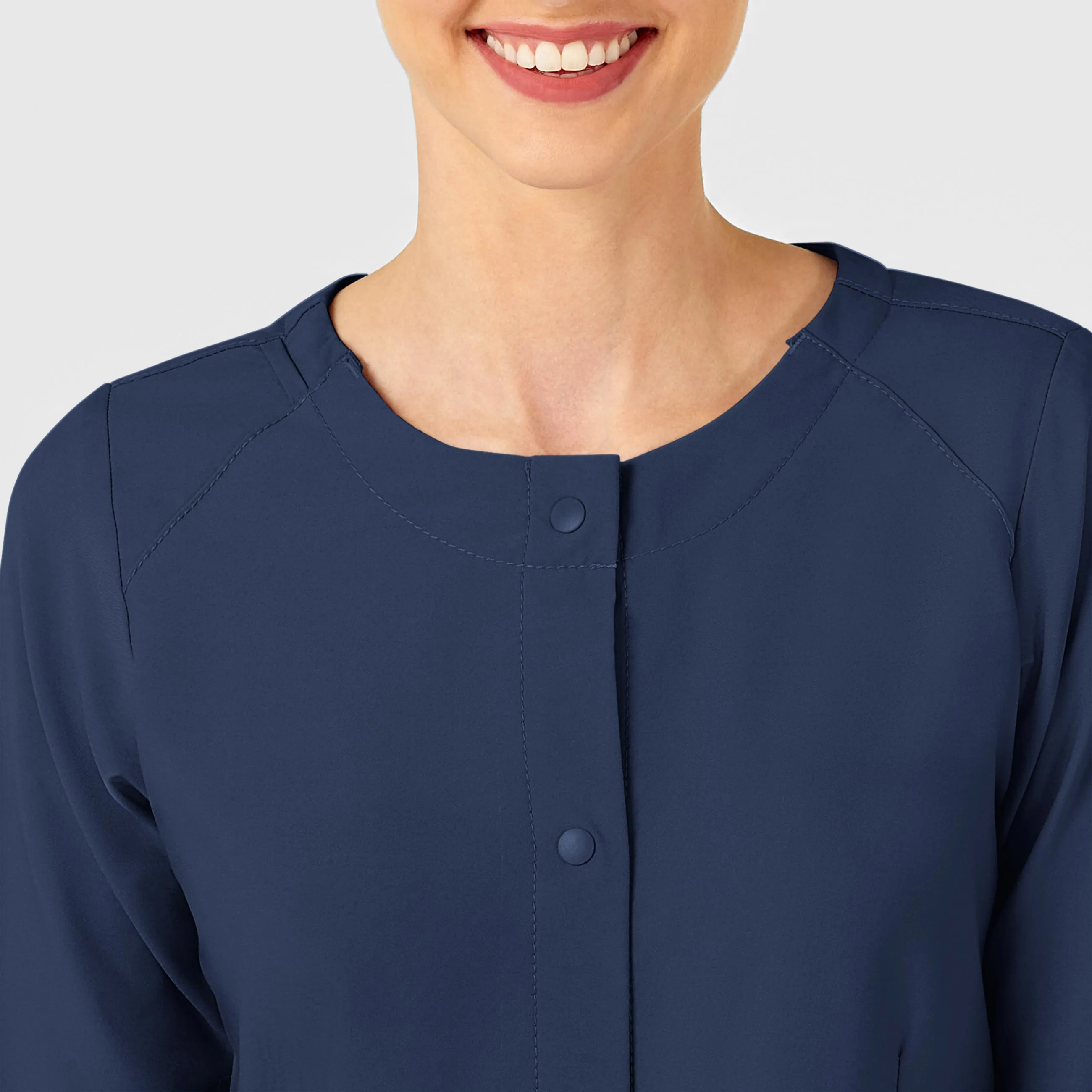 W123 Women's Crew Neck Warm Up Scrub Jacket - Navy