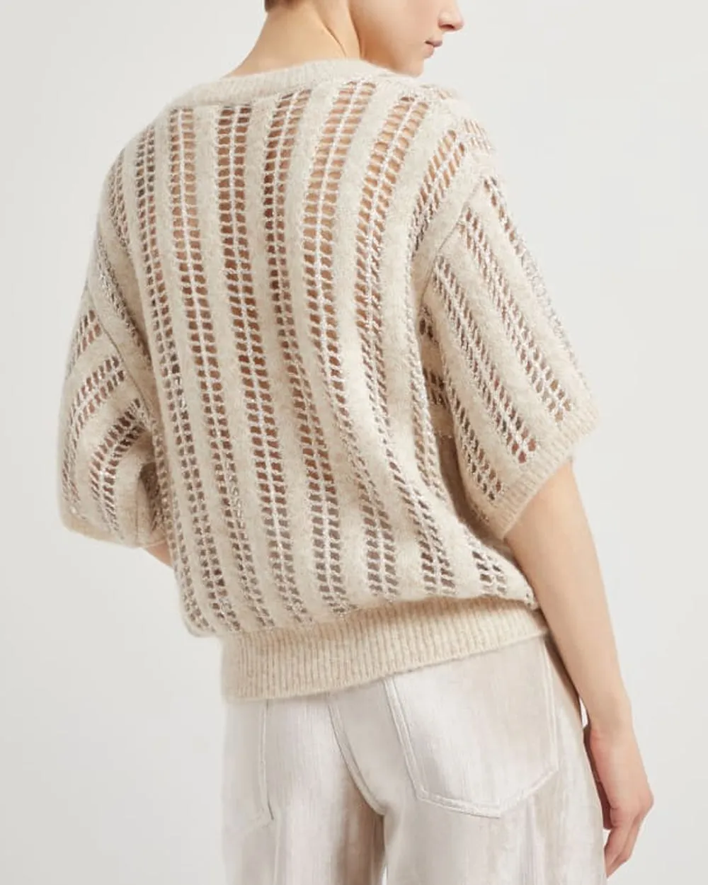 Warm White Micro Paillette Stripe Sweater