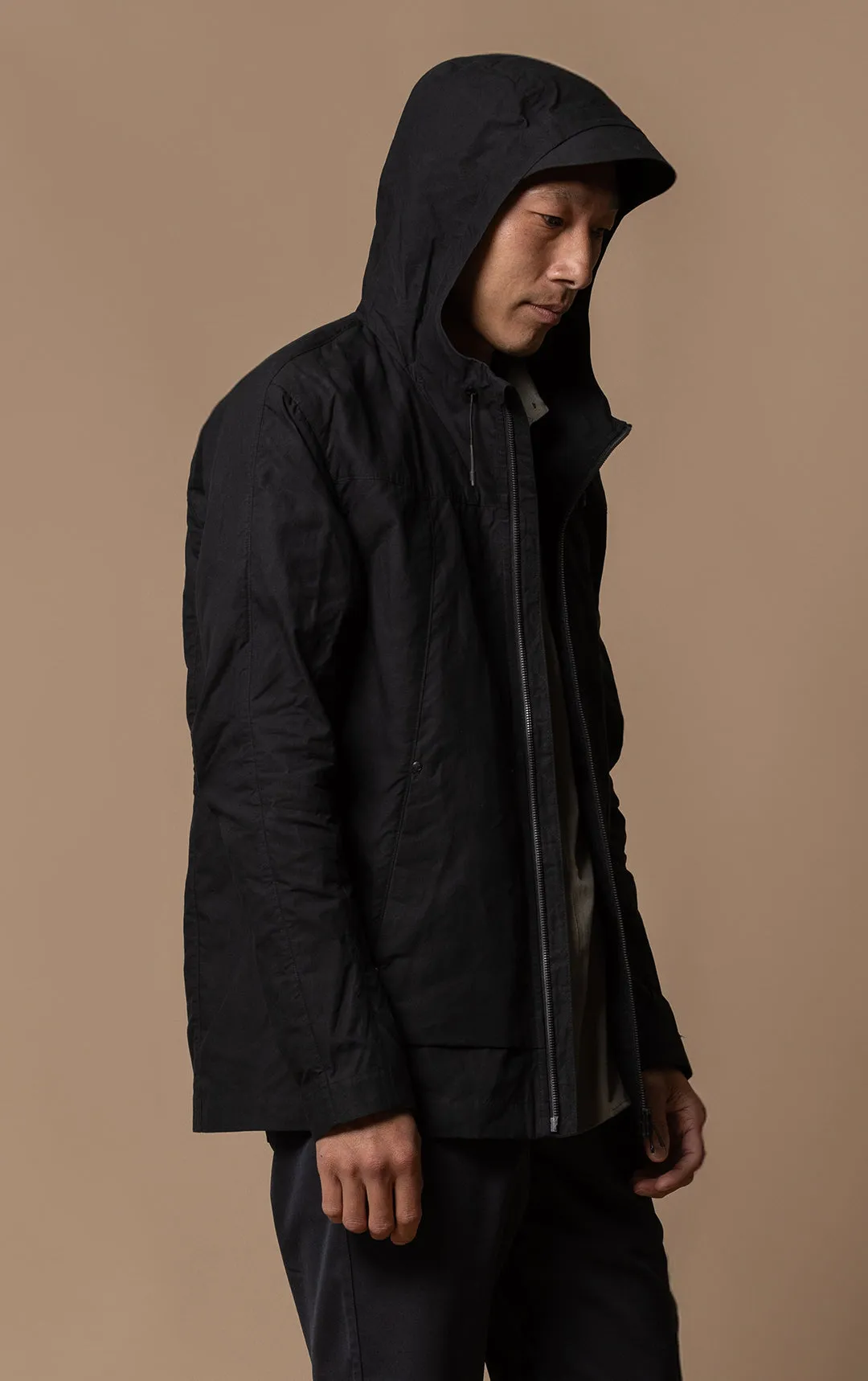 WAXED COTTON HOODED JACKET - CLEARANCE