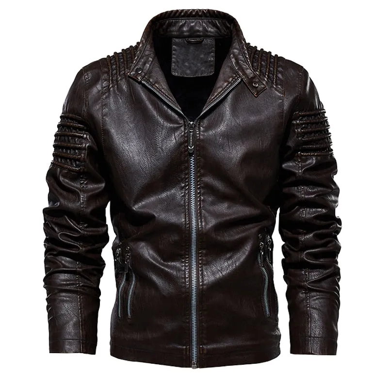 Winter Fleece Leather Jackets Men&#39;s Bomber Motorcycle Jacket Steampunk Male Leather Windbreaker Moto Biker Outdoor Coat Hombre