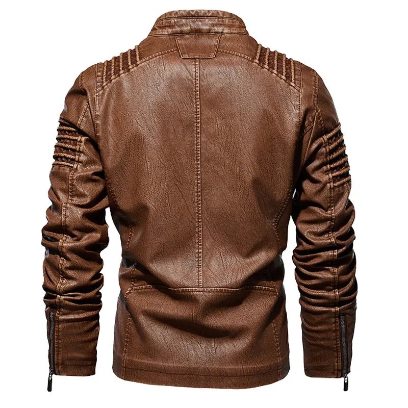 Winter Fleece Leather Jackets Men&#39;s Bomber Motorcycle Jacket Steampunk Male Leather Windbreaker Moto Biker Outdoor Coat Hombre