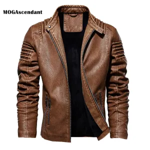 Winter Fleece Leather Jackets Men&#39;s Bomber Motorcycle Jacket Steampunk Male Leather Windbreaker Moto Biker Outdoor Coat Hombre