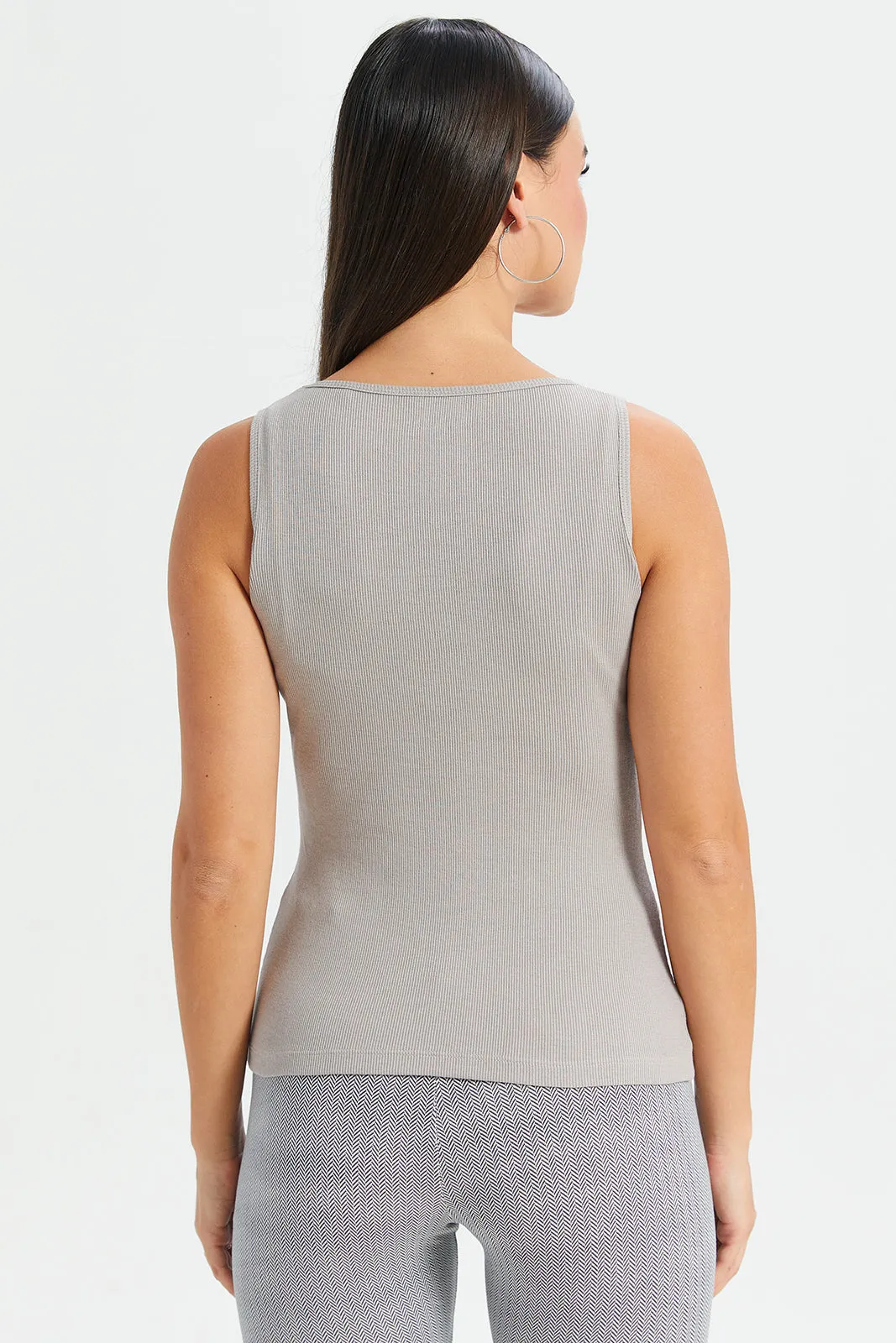 Women Grey Ribbed Vest