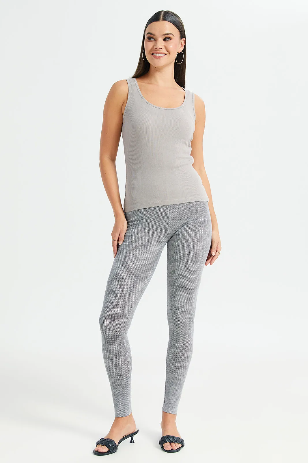 Women Grey Ribbed Vest